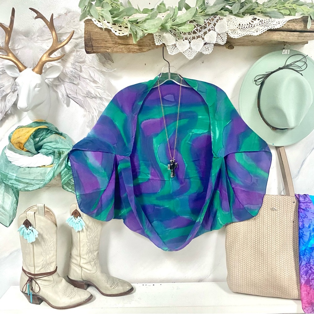 Artisan SILK boho shrug cover up w resort vacay beach vibe